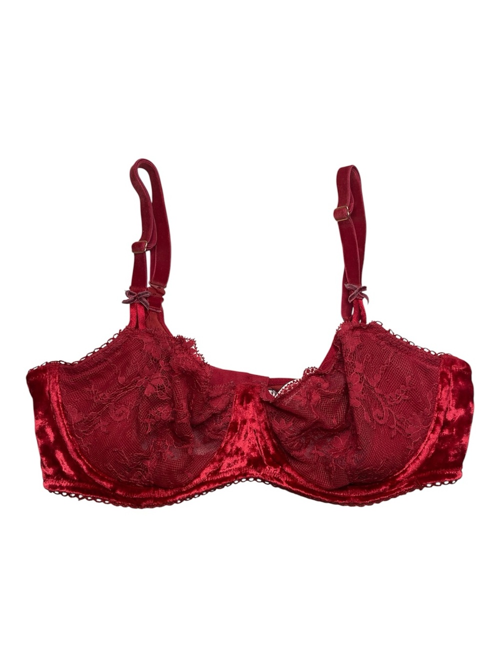 Victoria’s Secret Dream Angels Red Velvet Sheer Lace Bow Detail Push Up Bra 36D